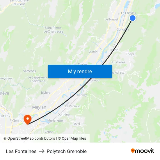 Les Fontaines to Polytech Grenoble map