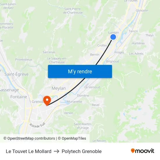 Le Touvet Le Mollard to Polytech Grenoble map