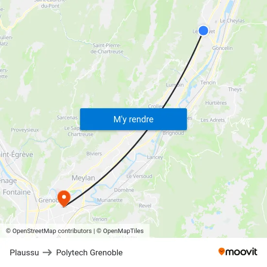 Plaussu to Polytech Grenoble map