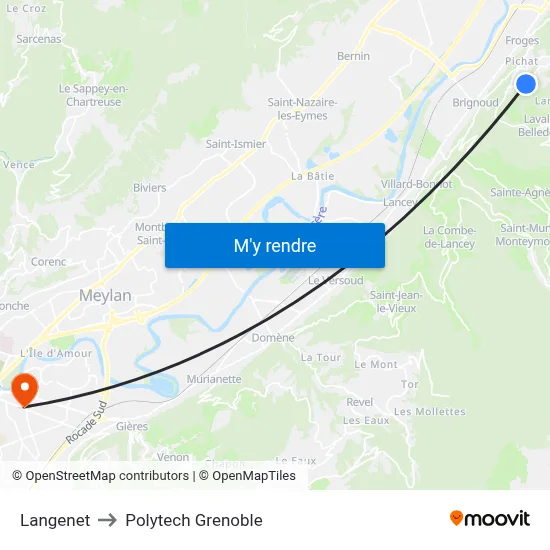 Langenet to Polytech Grenoble map