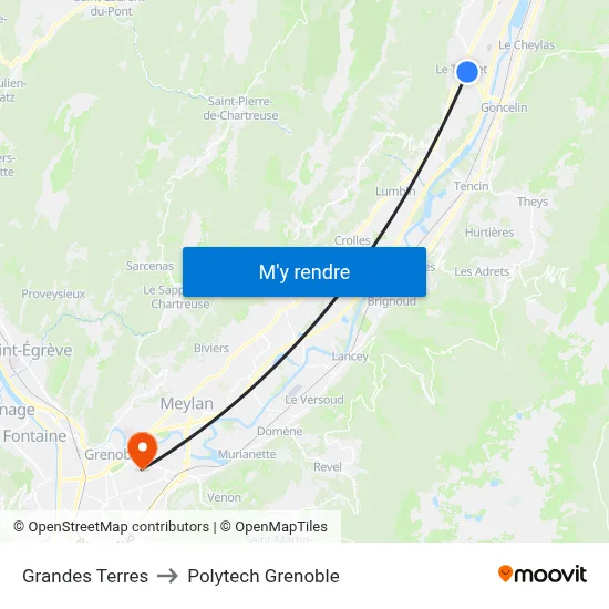 Grandes Terres to Polytech Grenoble map