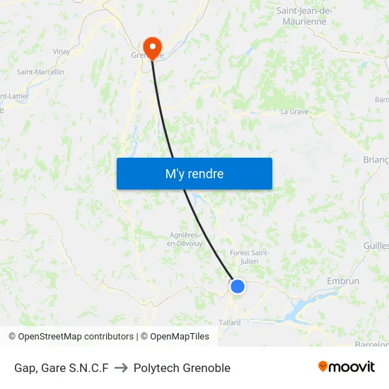 Gap, Gare S.N.C.F to Polytech Grenoble map