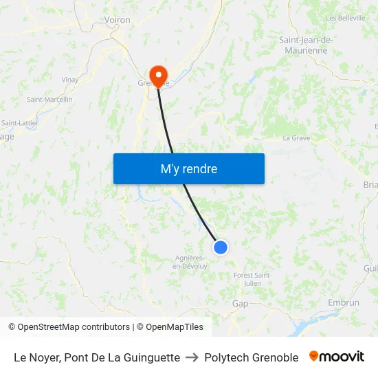 Le Noyer, Pont De La Guinguette to Polytech Grenoble map
