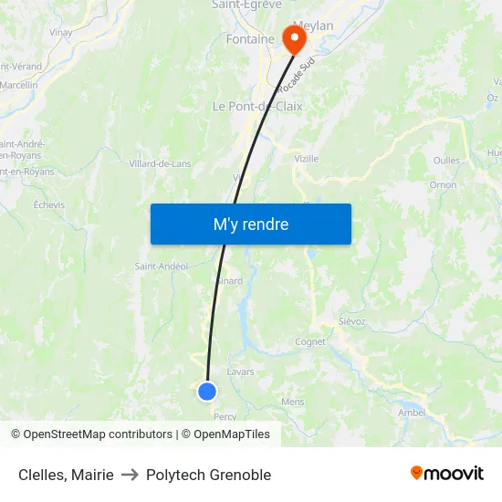 Clelles, Mairie to Polytech Grenoble map