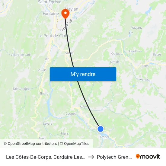 Les Côtes-De-Corps, Cardaire Les Cotes to Polytech Grenoble map