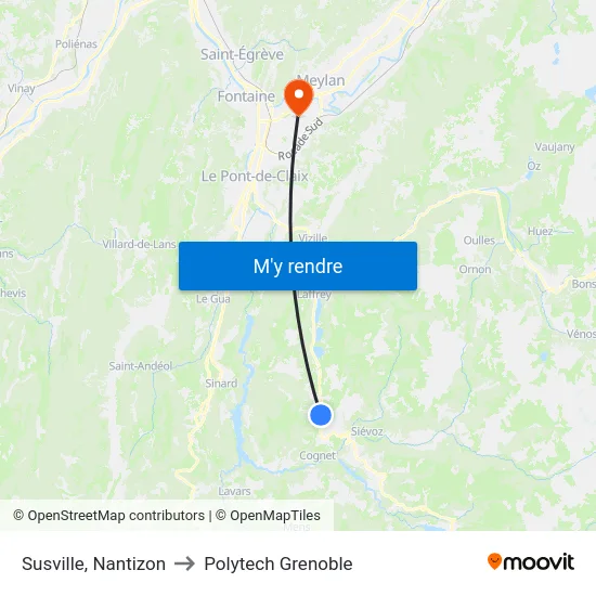 Susville, Nantizon to Polytech Grenoble map