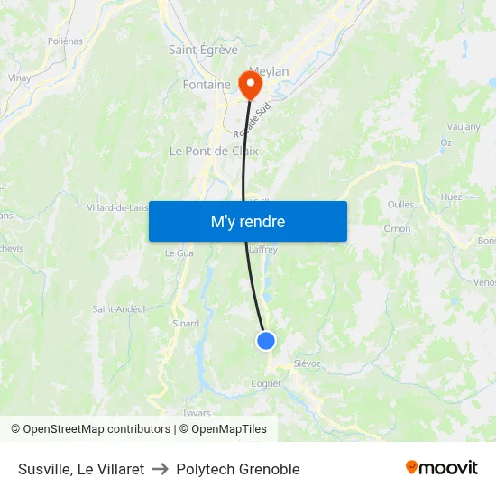 Susville, Le Villaret to Polytech Grenoble map