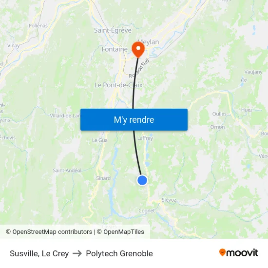 Susville, Le Crey to Polytech Grenoble map