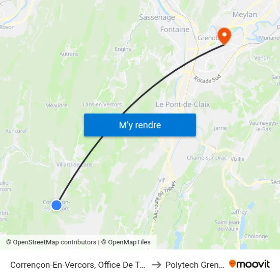 Corrençon-En-Vercors, Office De Tourisme to Polytech Grenoble map