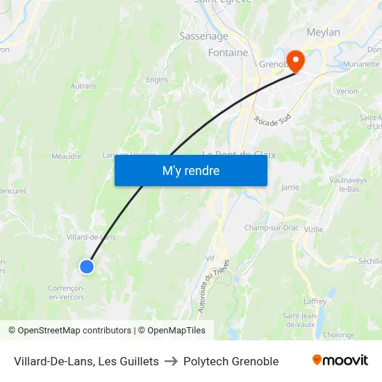 Villard-De-Lans, Les Guillets to Polytech Grenoble map