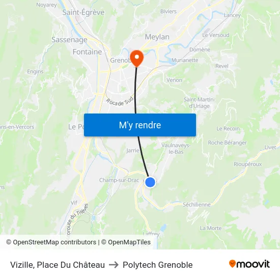 Vizille, Place Du Château to Polytech Grenoble map
