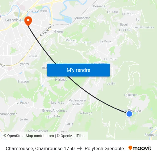 Chamrousse, Chamrousse 1750 to Polytech Grenoble map