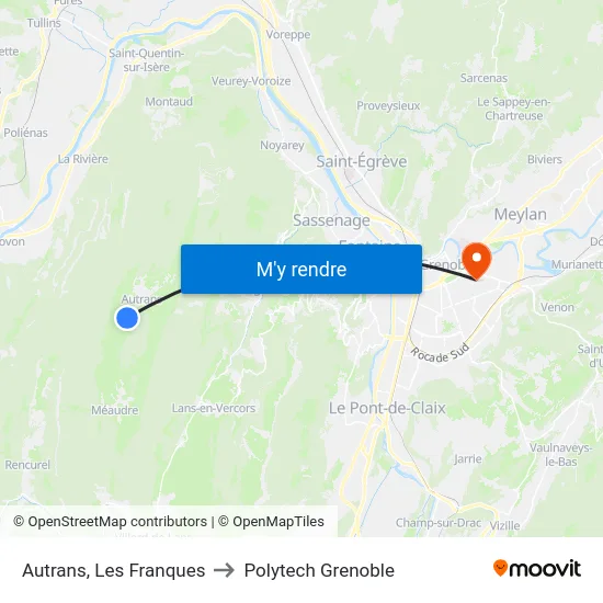 Autrans, Les Franques to Polytech Grenoble map