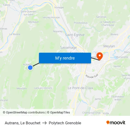Autrans, Le Bouchet to Polytech Grenoble map