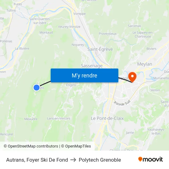 Autrans, Foyer Ski De Fond to Polytech Grenoble map