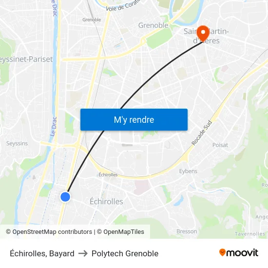 Échirolles, Bayard to Polytech Grenoble map