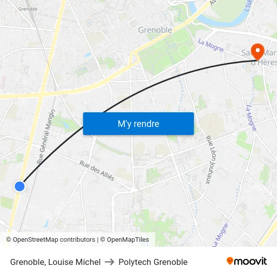 Grenoble, Louise Michel to Polytech Grenoble map