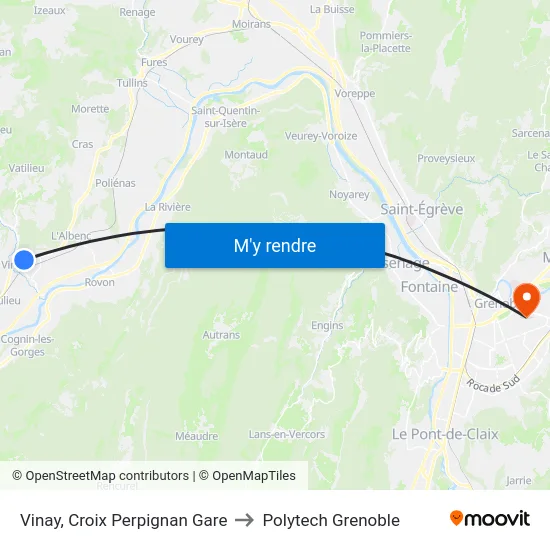 Vinay, Croix Perpignan Gare to Polytech Grenoble map