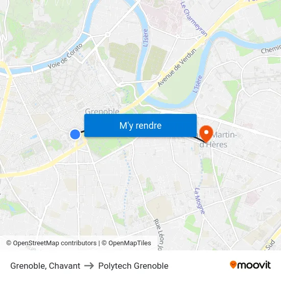 Grenoble, Chavant to Polytech Grenoble map