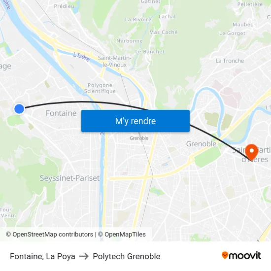 Fontaine, La Poya to Polytech Grenoble map