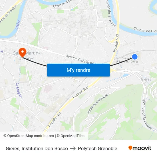 Gières, Institution Don Bosco to Polytech Grenoble map
