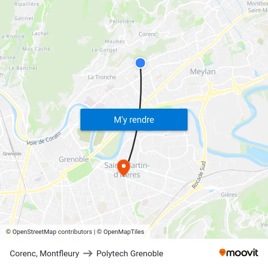 Corenc, Montfleury to Polytech Grenoble map