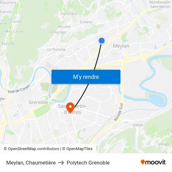 Meylan, Chaumetière to Polytech Grenoble map