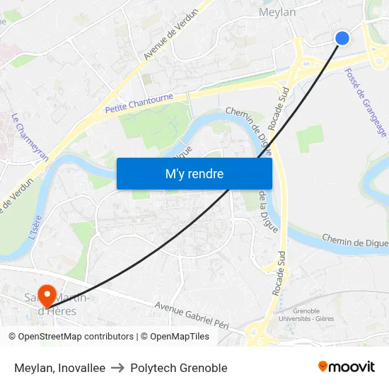 Meylan, Inovallee to Polytech Grenoble map