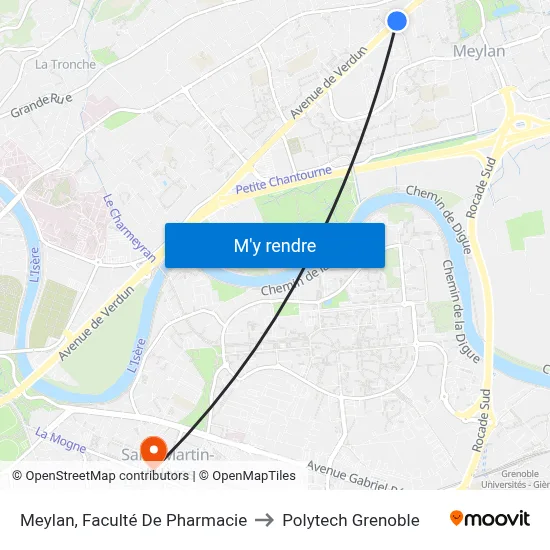 Meylan, Faculté De Pharmacie to Polytech Grenoble map