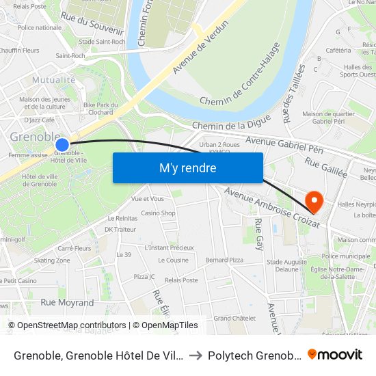 Grenoble, Grenoble Hôtel De Ville to Polytech Grenoble map