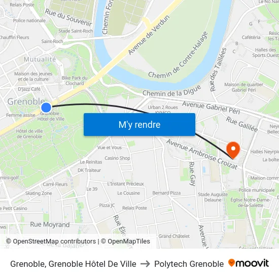 Grenoble, Grenoble Hôtel De Ville to Polytech Grenoble map