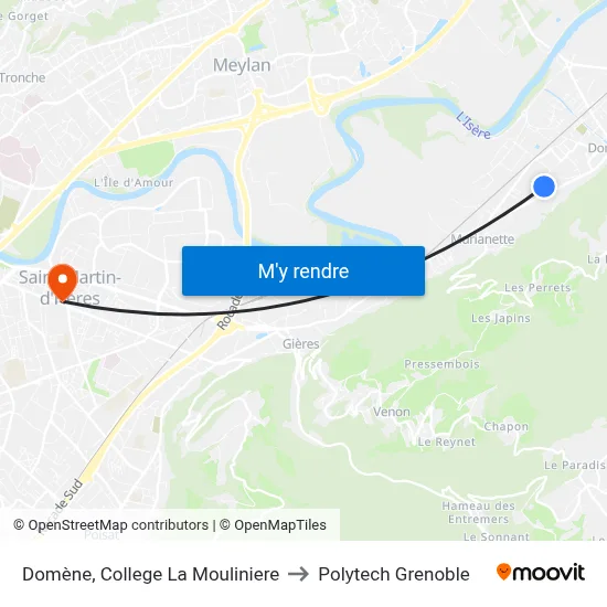 Domène, College La Mouliniere to Polytech Grenoble map
