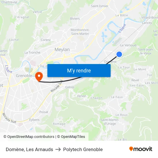 Domène, Les Arnauds to Polytech Grenoble map