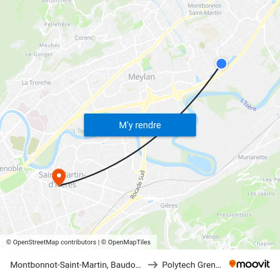 Montbonnot-Saint-Martin, Baudonniere to Polytech Grenoble map