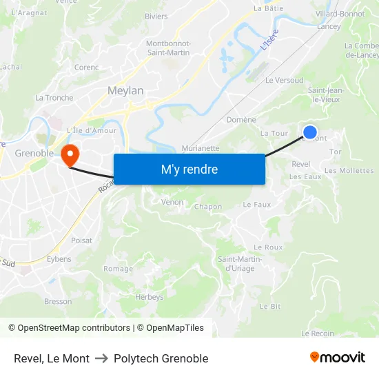 Revel, Le Mont to Polytech Grenoble map