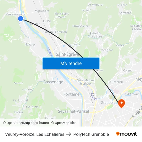 Veurey-Voroize, Les Echalières to Polytech Grenoble map