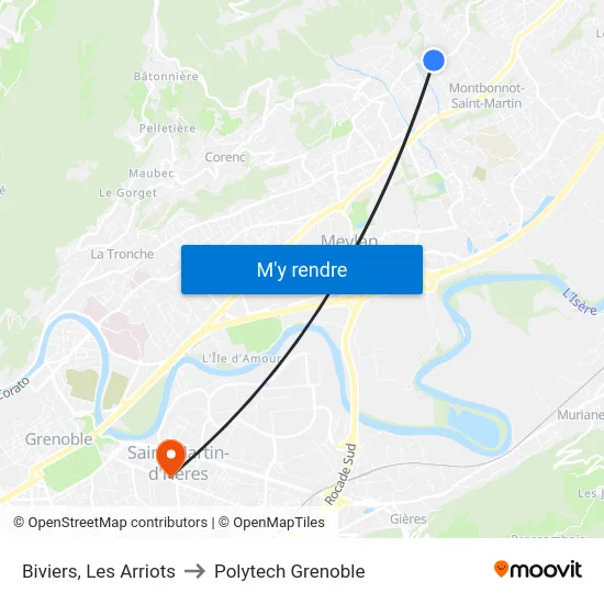 Biviers, Les Arriots to Polytech Grenoble map
