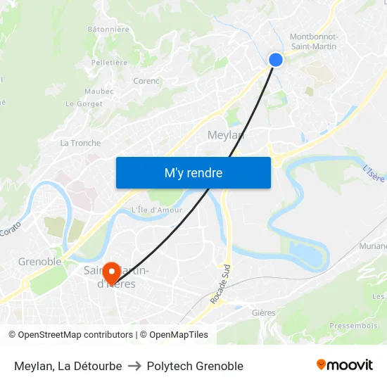 Meylan, La Détourbe to Polytech Grenoble map