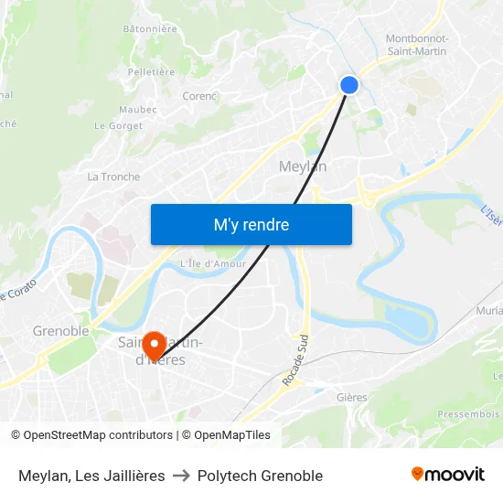 Meylan, Les Jaillières to Polytech Grenoble map