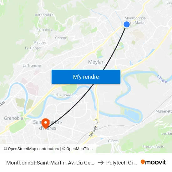 Montbonnot-Saint-Martin, Av. Du General De Gaulle to Polytech Grenoble map