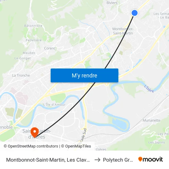 Montbonnot-Saint-Martin, Les Claverins Rd1090 to Polytech Grenoble map