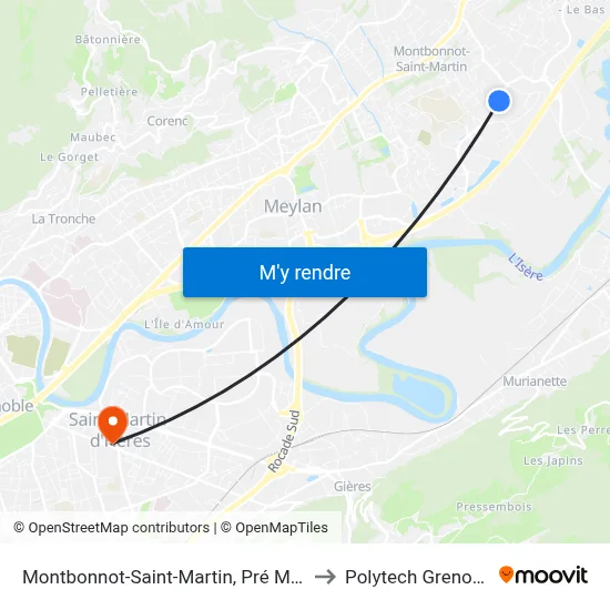 Montbonnot-Saint-Martin, Pré Millet to Polytech Grenoble map