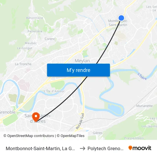 Montbonnot-Saint-Martin, La Gare to Polytech Grenoble map