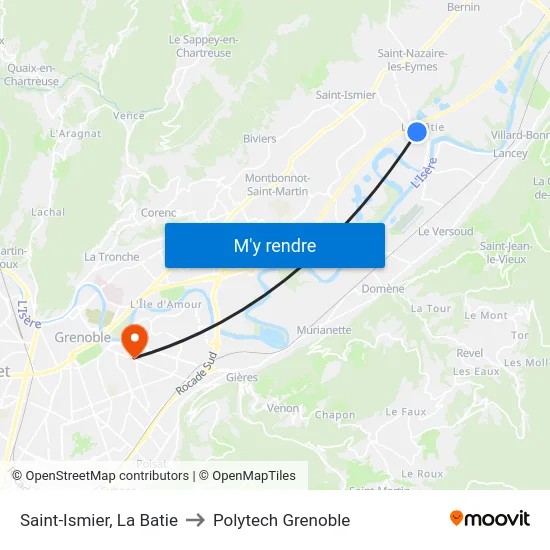Saint-Ismier, La Batie to Polytech Grenoble map