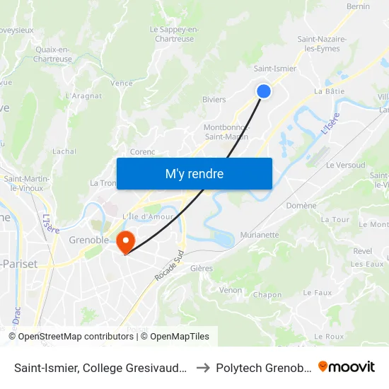 Saint-Ismier, College Gresivaudan to Polytech Grenoble map