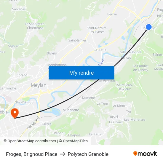 Froges, Brignoud Place to Polytech Grenoble map