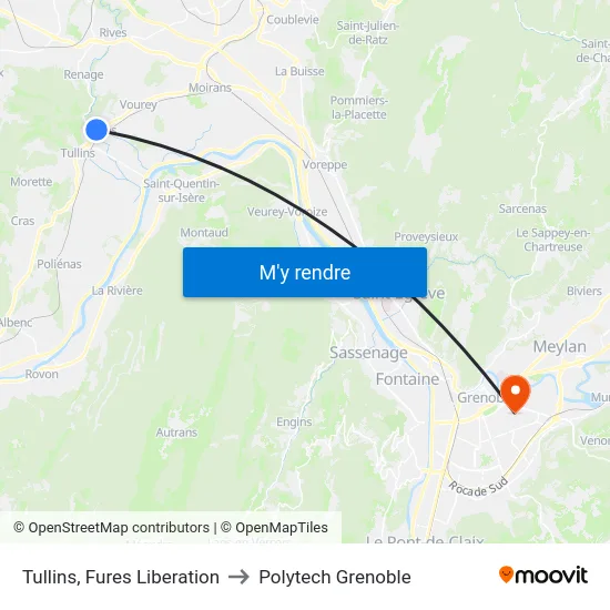 Tullins, Fures Liberation to Polytech Grenoble map