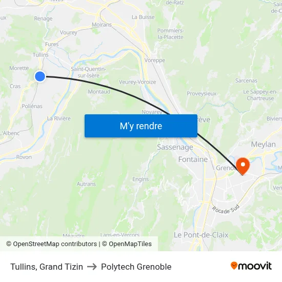 Tullins, Grand Tizin to Polytech Grenoble map
