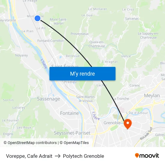 Voreppe, Cafe Adrait to Polytech Grenoble map