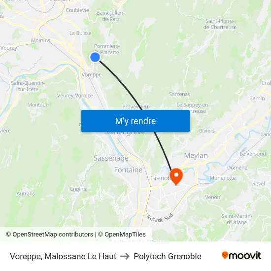 Voreppe, Malossane Le Haut to Polytech Grenoble map